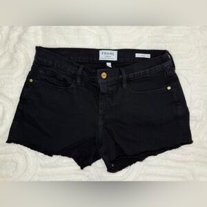 Frame Denim Black Raw Hem Cutoff Shorts